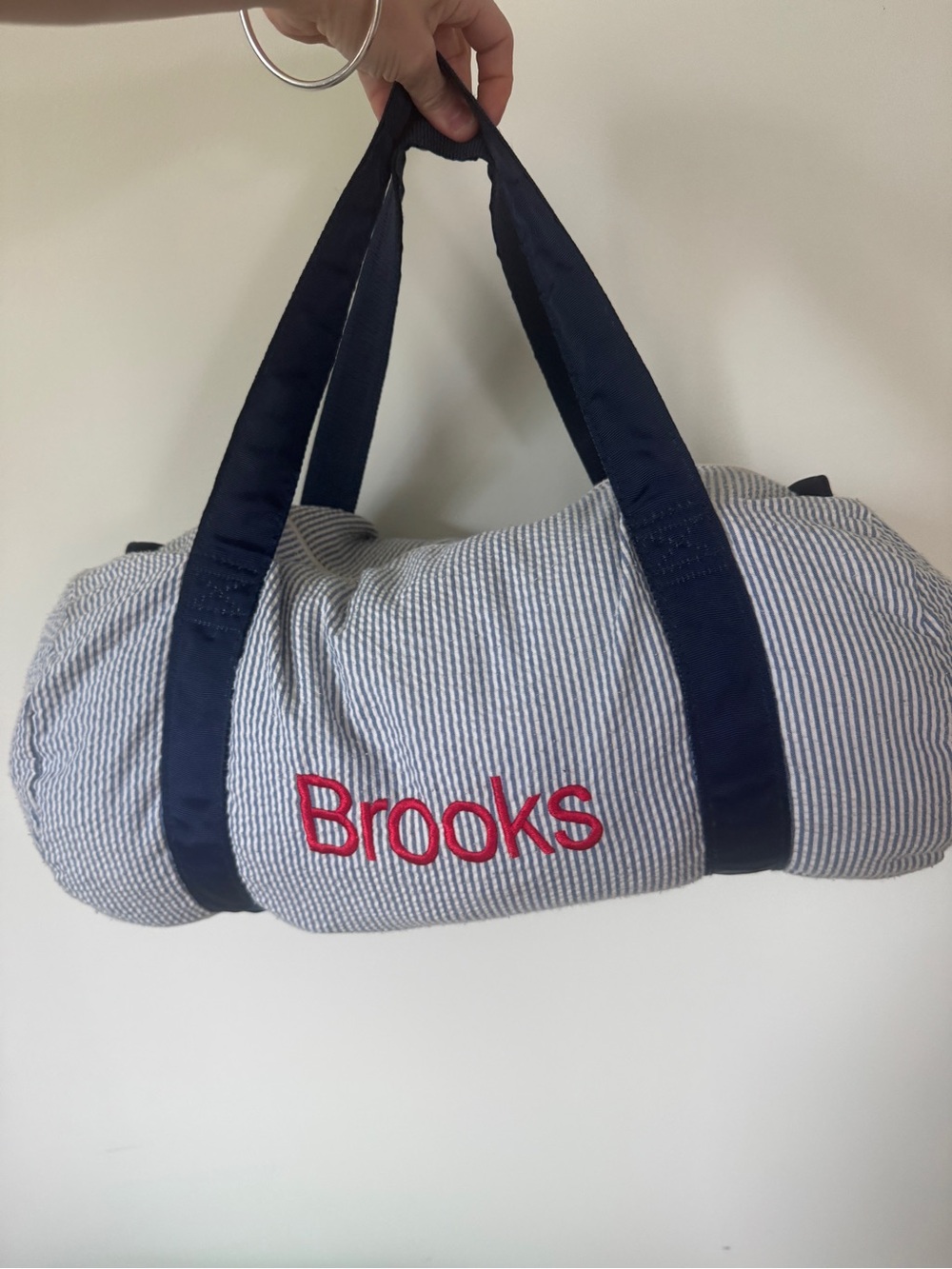 Brooks seersucker duffle weekender bag embroidered monogrammed personalized